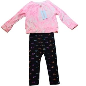 Cat & Jack‎ Soft Pink Marble Velour Sweatshirt Rainbow Shine Heart Leggings 2T